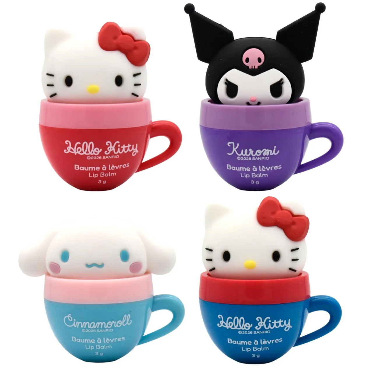 Balsamo Labial Friends Hello Kitty, Kuromi o Cinnamoroll Cup Topper