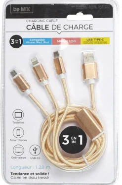Cable USB 3 en 1 MICRO USB-T C