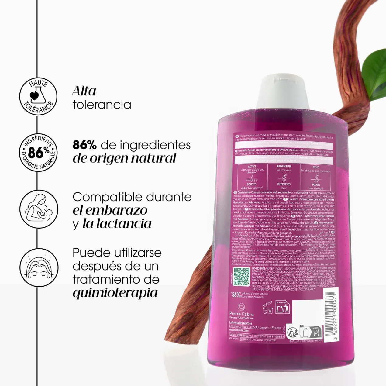 Champú Acelerador del Crecimiento con Adenosina y Quinina