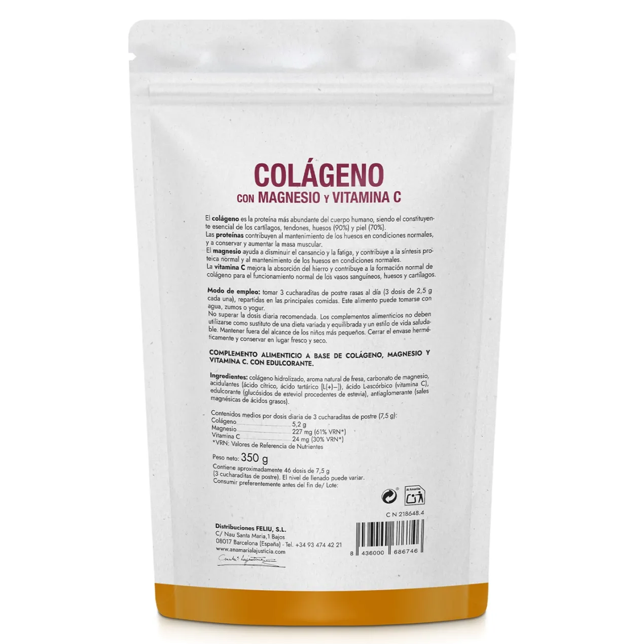 Colágeno con Magnesio y Vitamina C Polvo Sabor Fresa