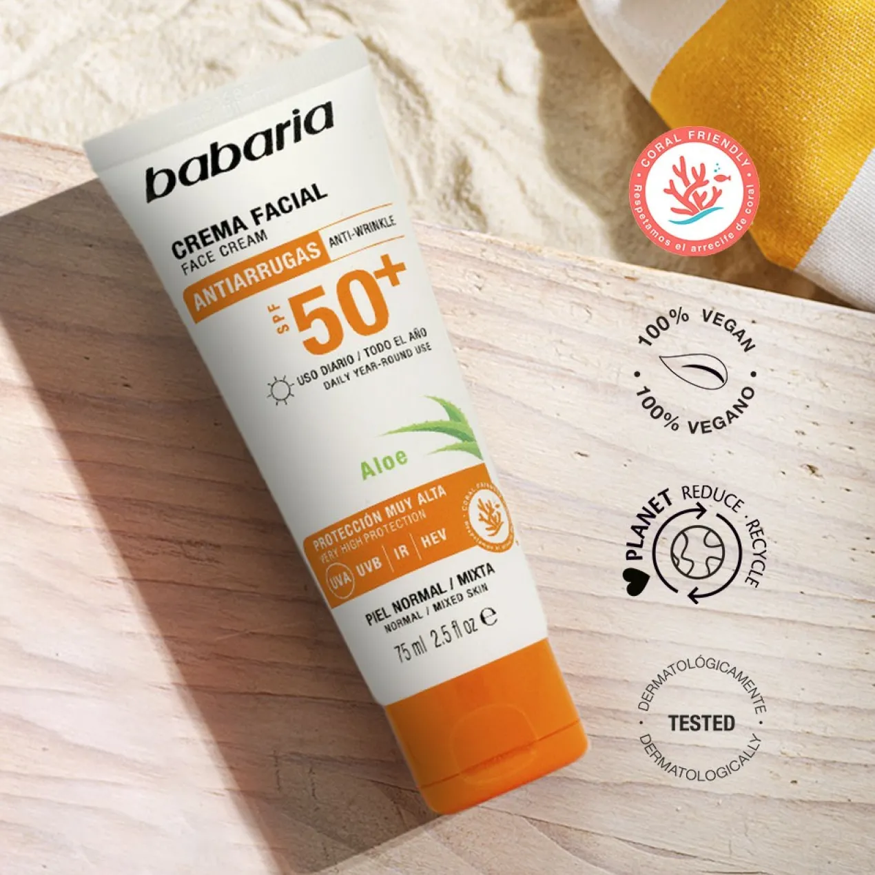 Crema Facial Solar con Aloe Vera SPF 50+