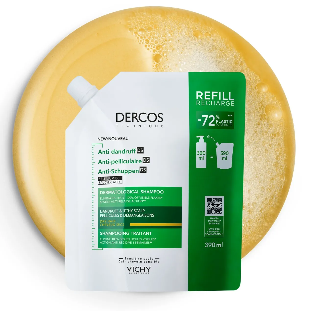 Dercos Technique Ecorefill Champú Anticaspa para Cabellos Secos