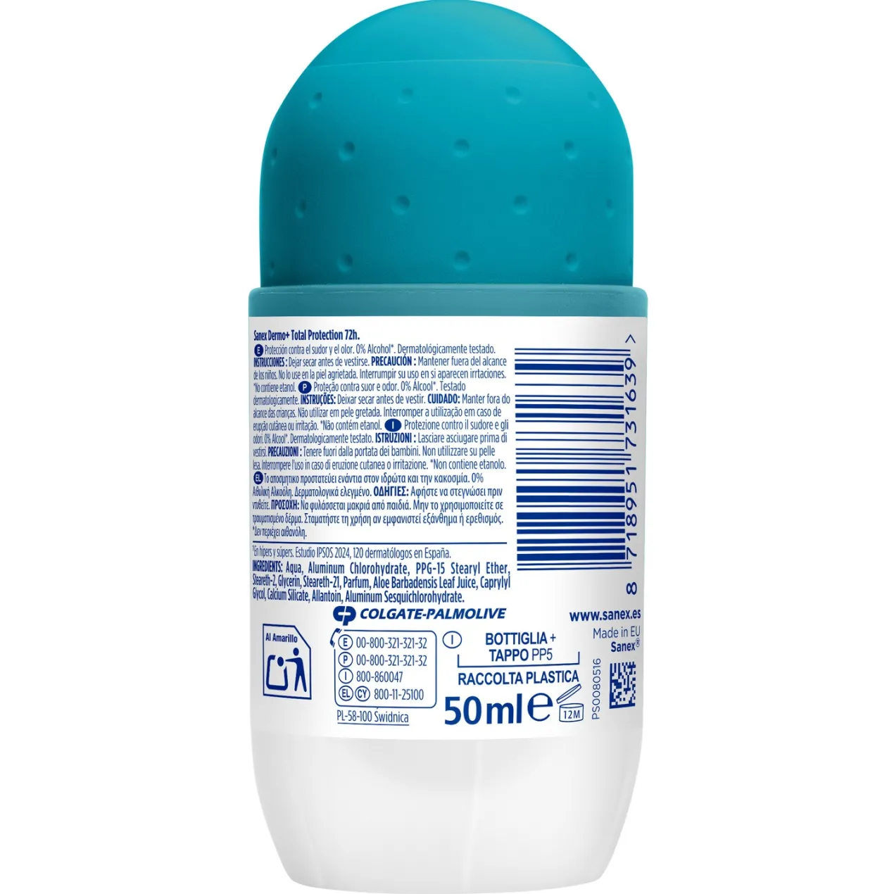 Desodorante Roll-On Dermo Total Protection 72h Anti-Transpirante