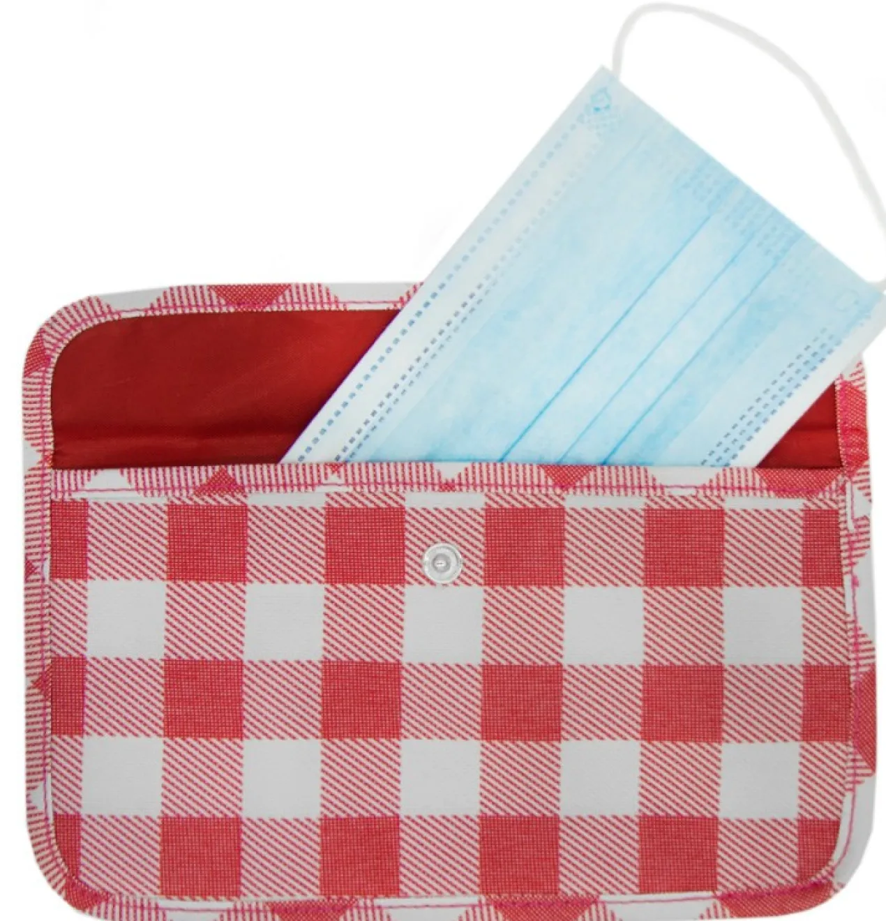 Funda Porta Mascarillas de Tela Cuadros Vichy Rojos