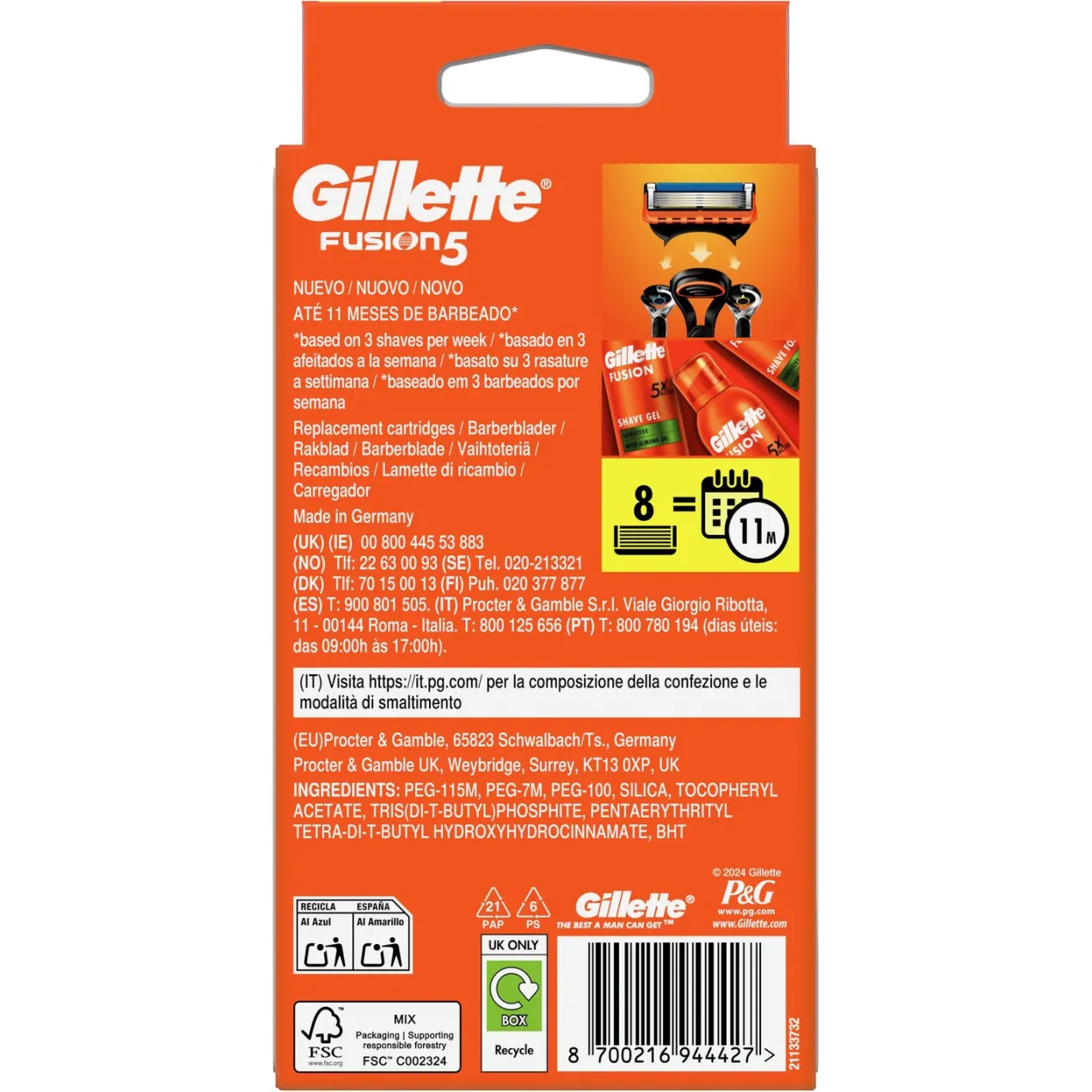 Gillette Fusion5 Pack Ahorro 7+1 Recambios Para Maquinillas De Afeitar