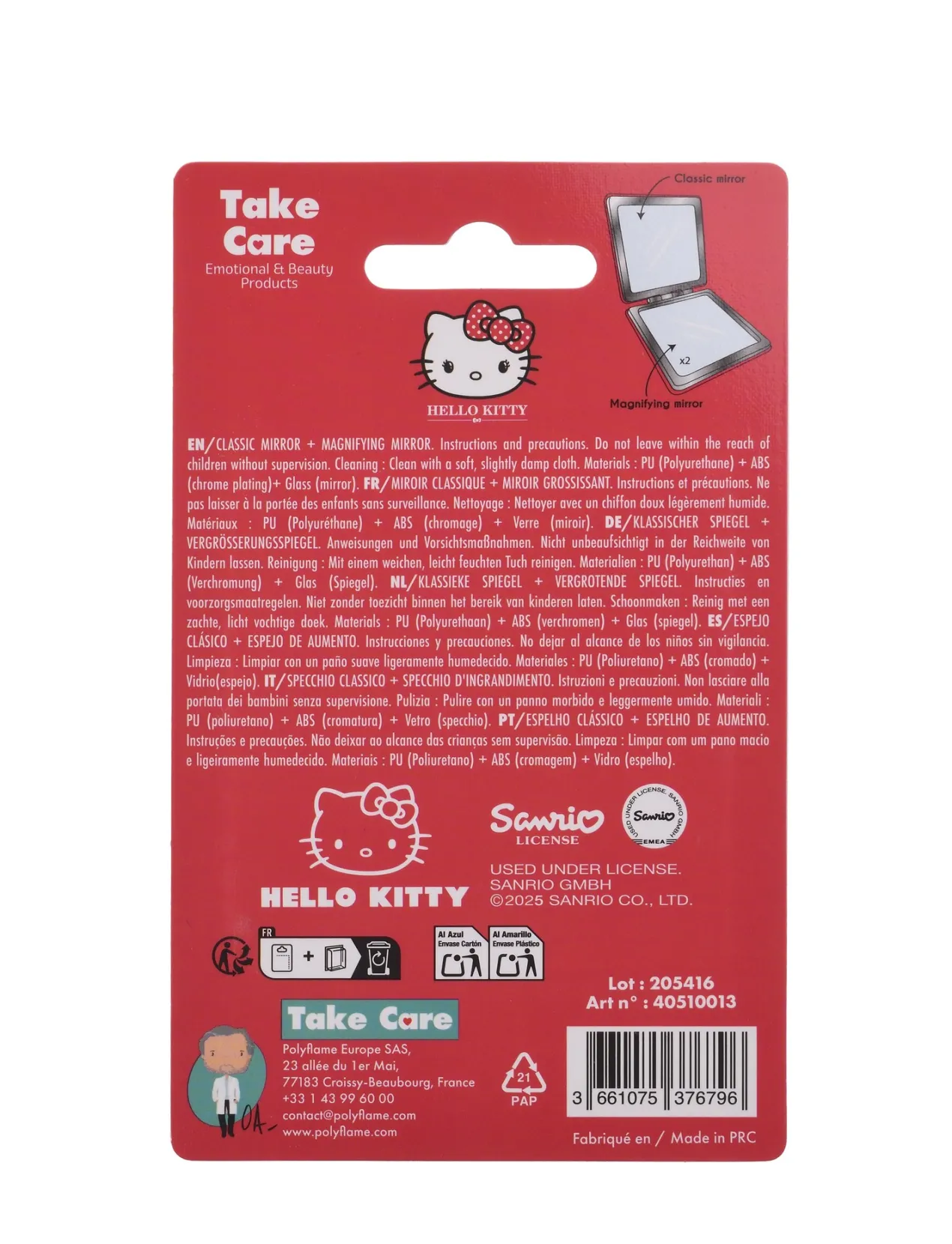 Hello Kitty Espejo Clásico + Espejo de Aumento