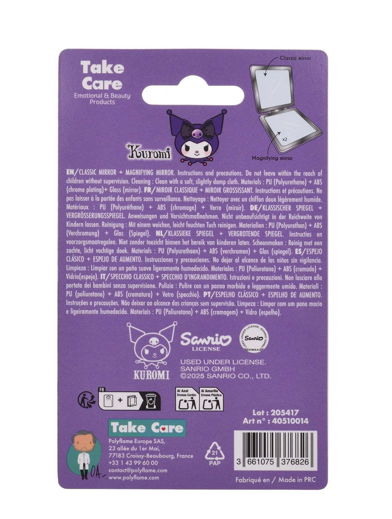 Hello Kitty Kuromi Espejo Clásico + Espejo de Aumento