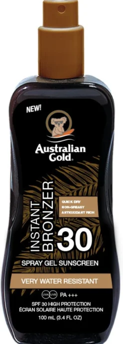 Instant Bronzer Gel en spray Protector solar con autobronceador