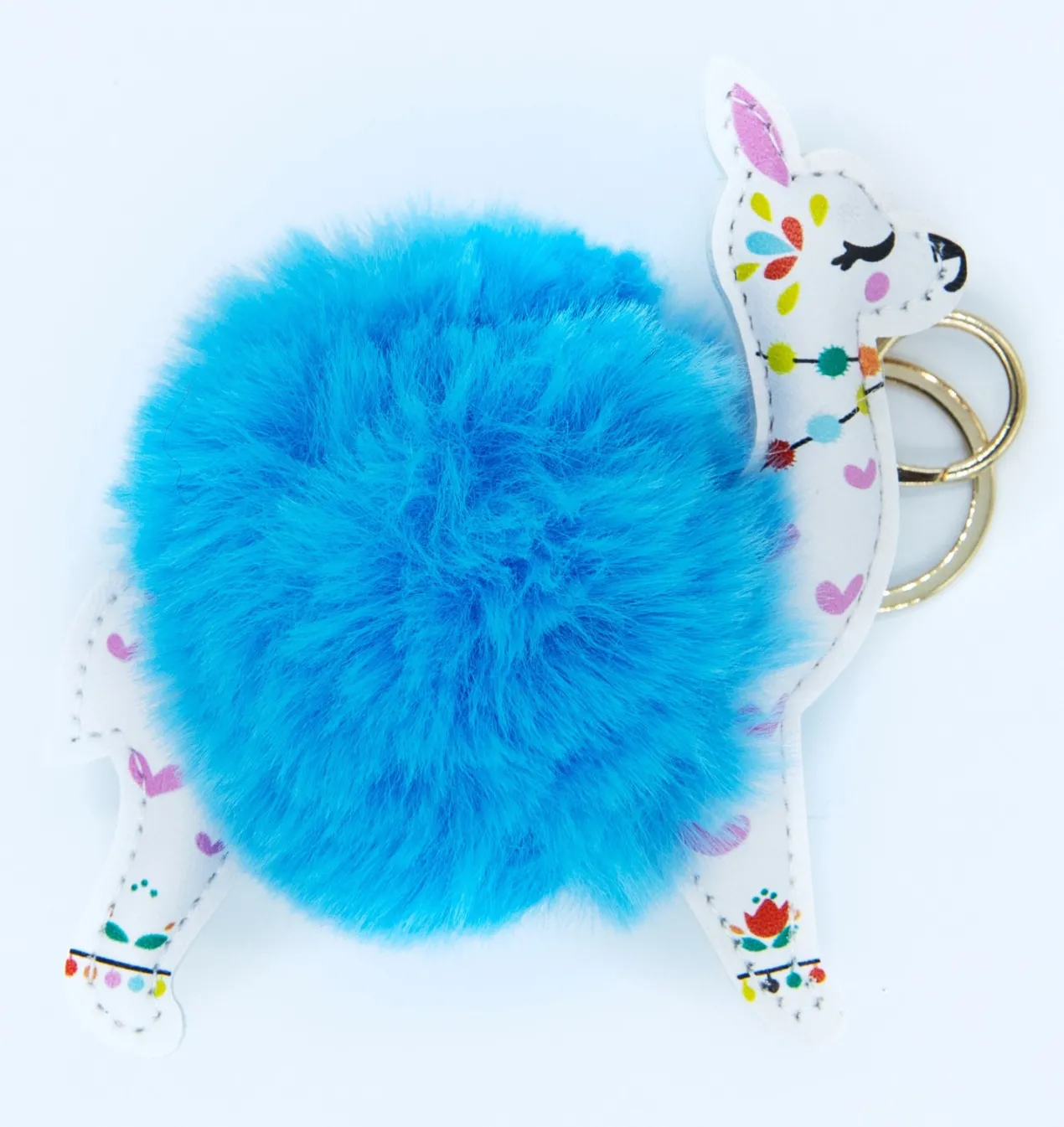 Llavero Bola Pelo Llama Azul