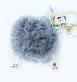 Llavero Bola Pelo Llama Gris