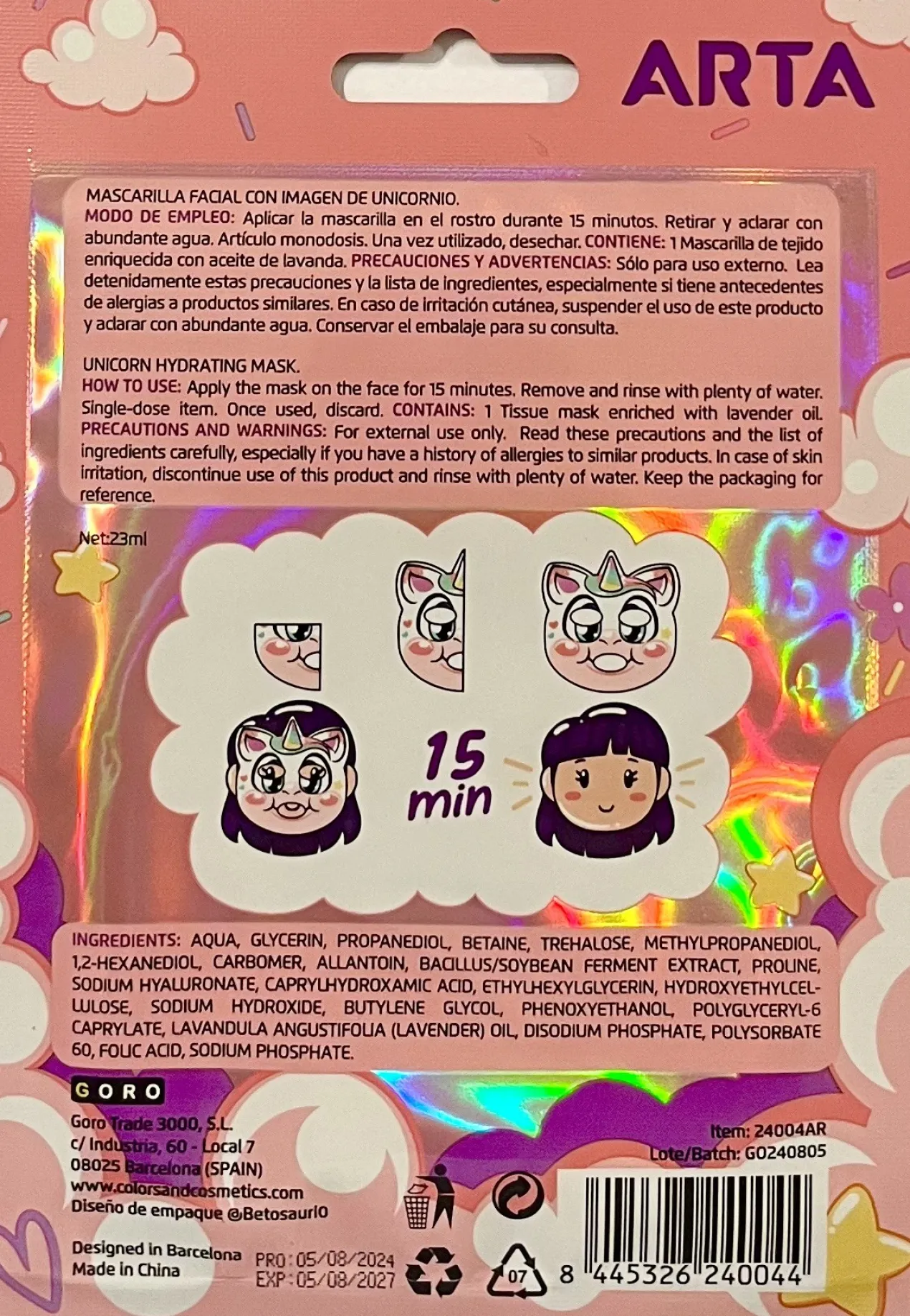 Mascarilla Facial Hidratante Unicornio