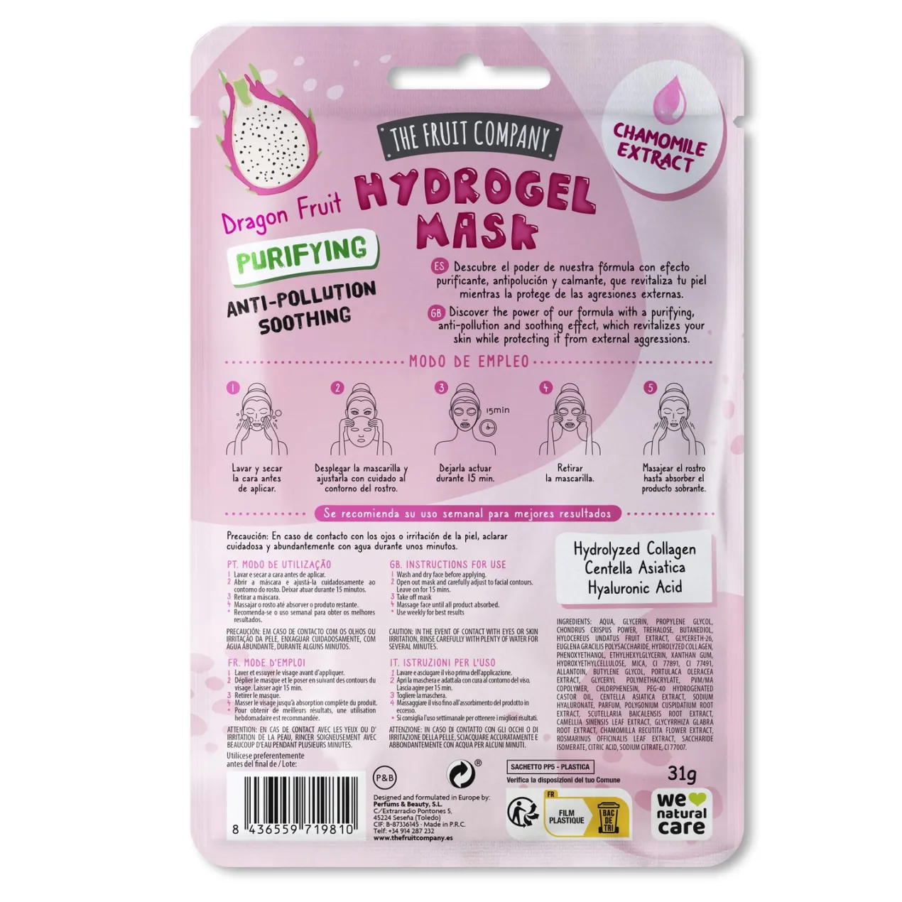 Mascarilla Facial Hidrogel Purificante Fruta del Dragón