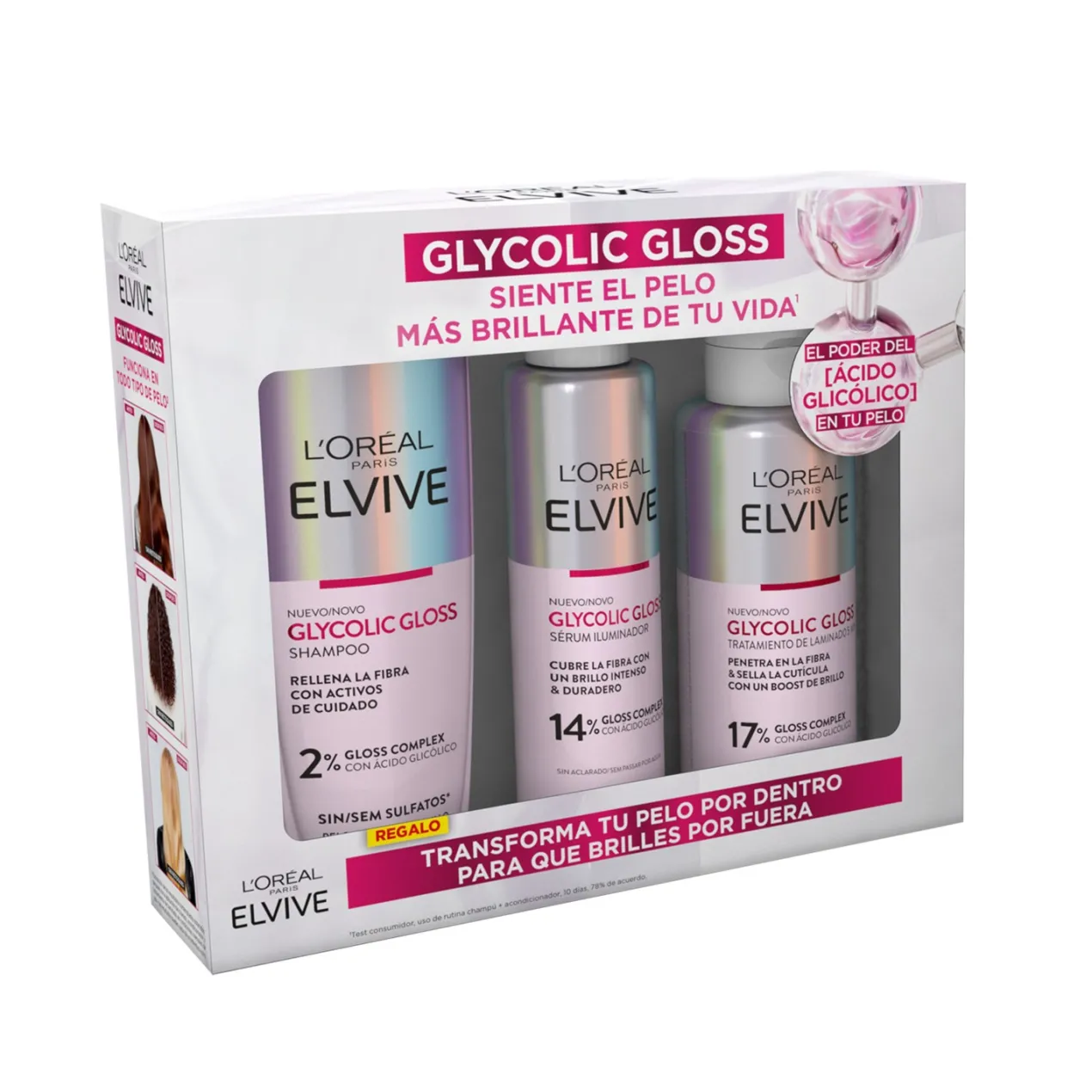 Pack Elvive Glycolic Gloss Champú + Tratamiento Laminado + Sérum