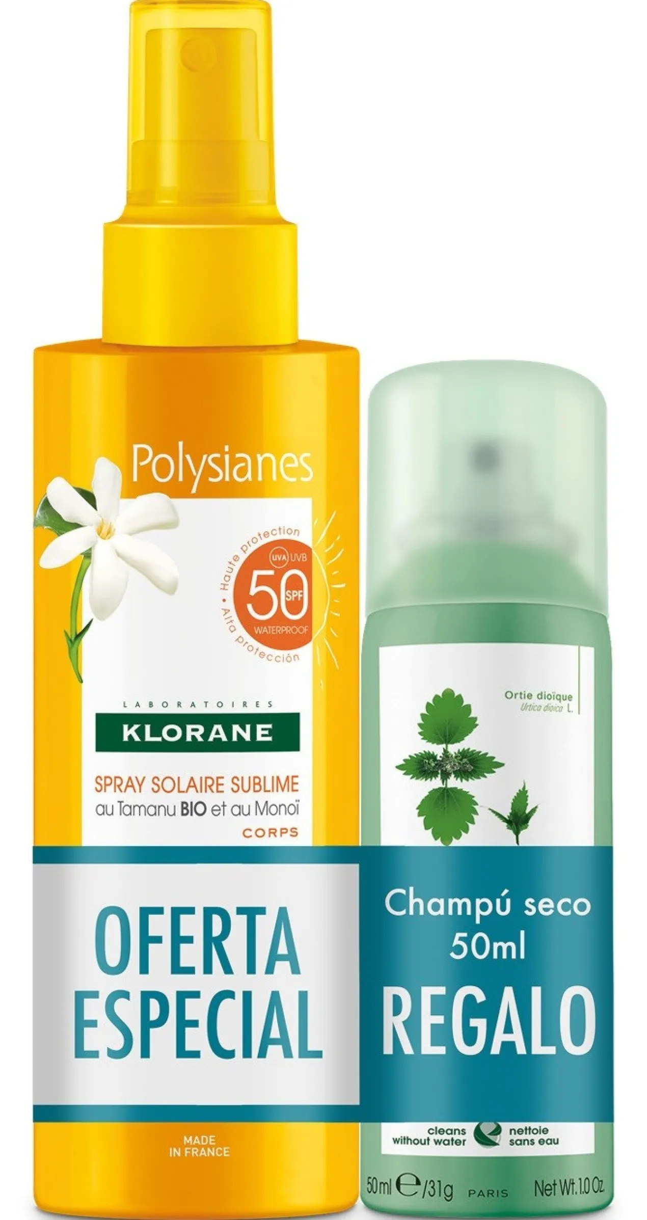 Pack Spray SPF 50 + Champú Seco Ortiga