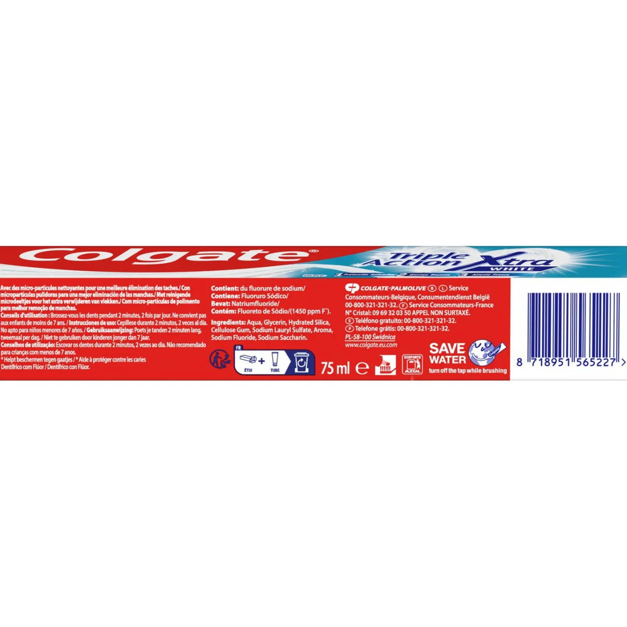 Pasta de dientes Triple Acción Extra White Anticaries y Dientes Blancos