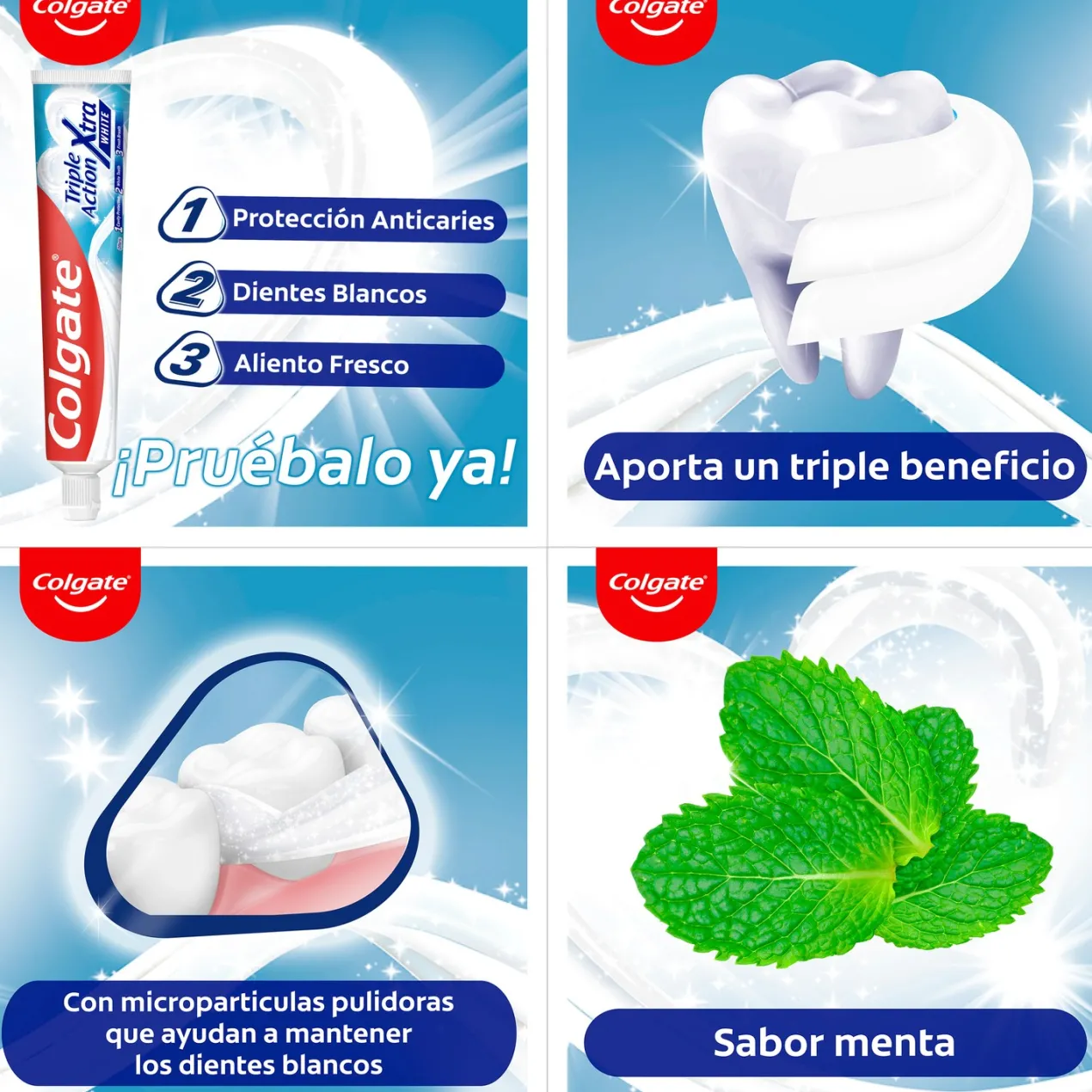 Pasta de dientes Triple Acción Extra White Anticaries y Dientes Blancos