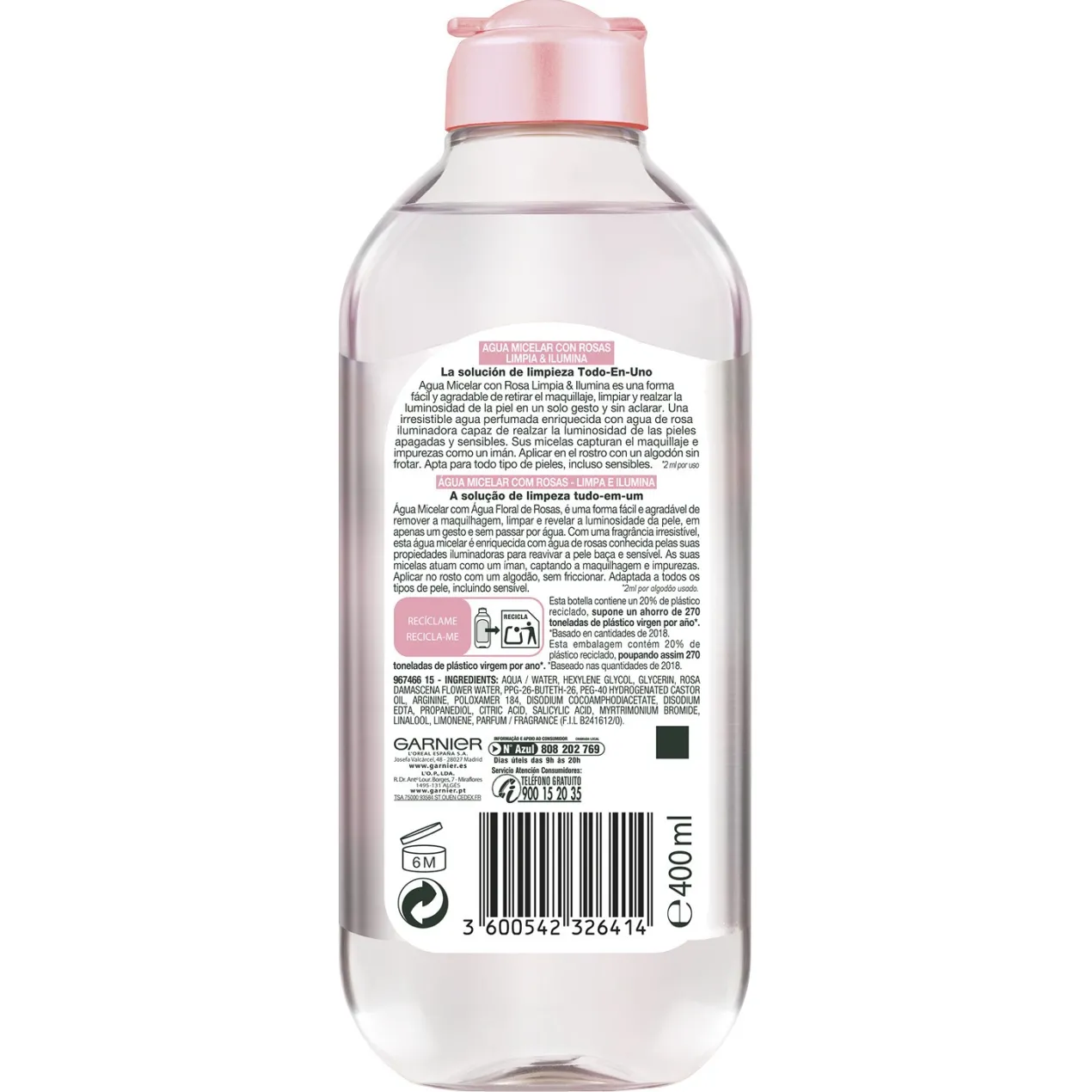 Skin Active Agua Micelar con Rosas Limpia & Ilumina