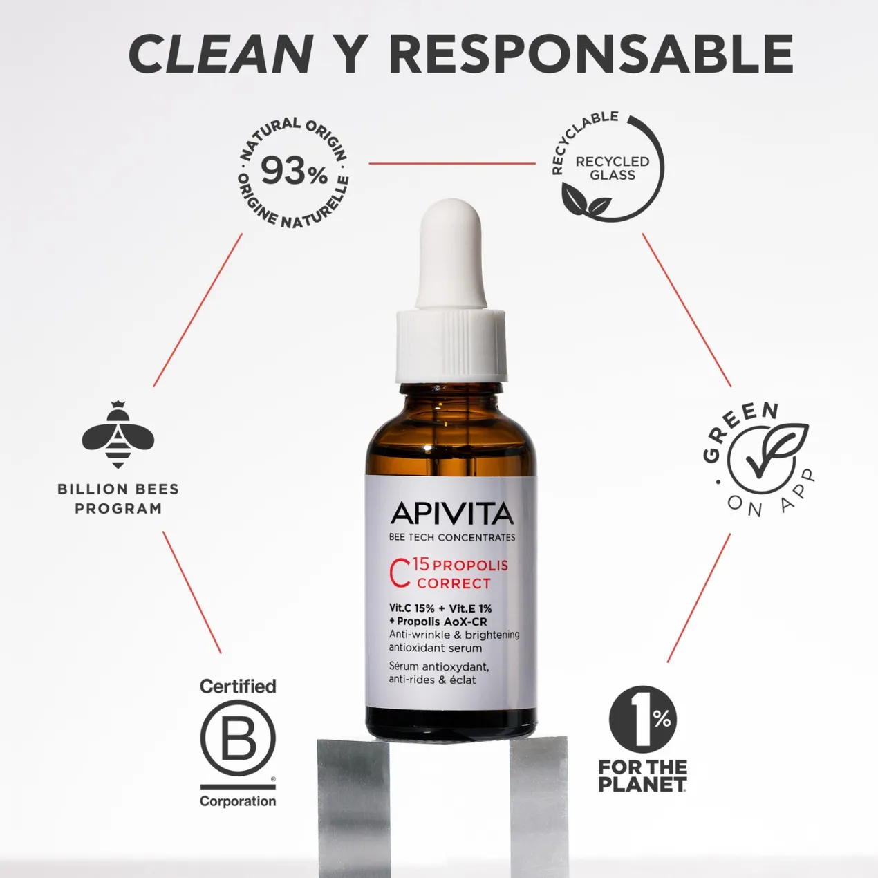 Sérum Corrector C15 Propóleo Antioxidante, Antiarrugas e Iluminador