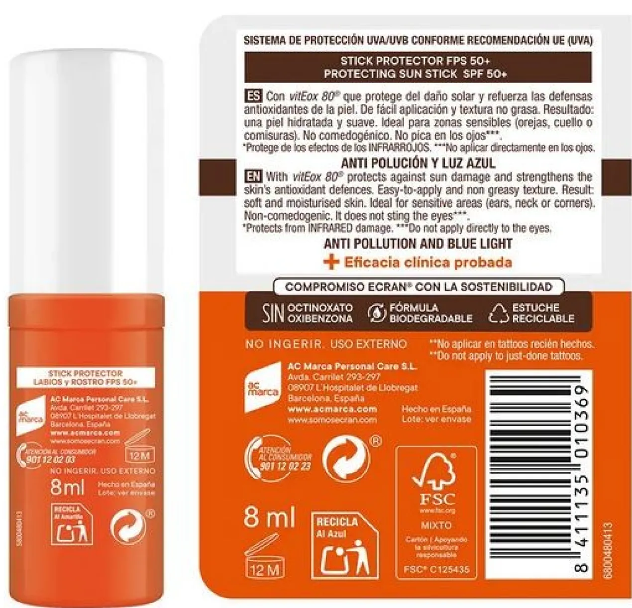 Stick Sunnique Protector Solar Labios y Rostro SPF50+