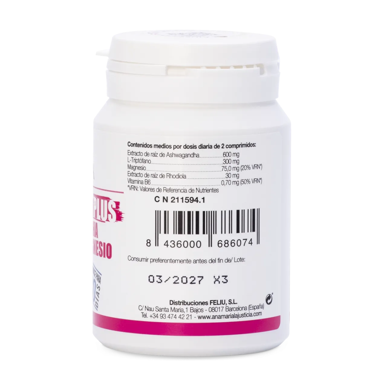 Triptófano Plus Con Ashwagandha+ Rhodiola y Magnesio Comprimidos