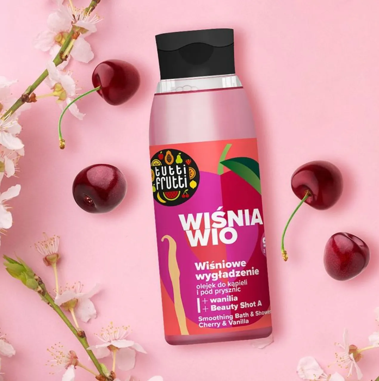 Tutti Frutti Aceite Suavizante para Baño y Ducha con Cereza y Vainilla + Beauty Shot A